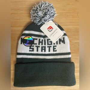 LOGOFIT Jr. Green and White MSU Pom Beanie
